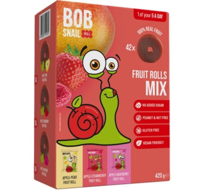 Bob Snail Цукерка Bob Snail Fruit Rolls Mix 3 смаки по 140 г (4820287101032)