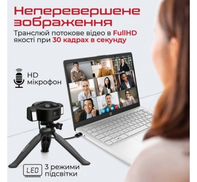 Promate Веб-камера Promate Vision-HD з функцією гучного зв'язку Black (vision-hd.black)