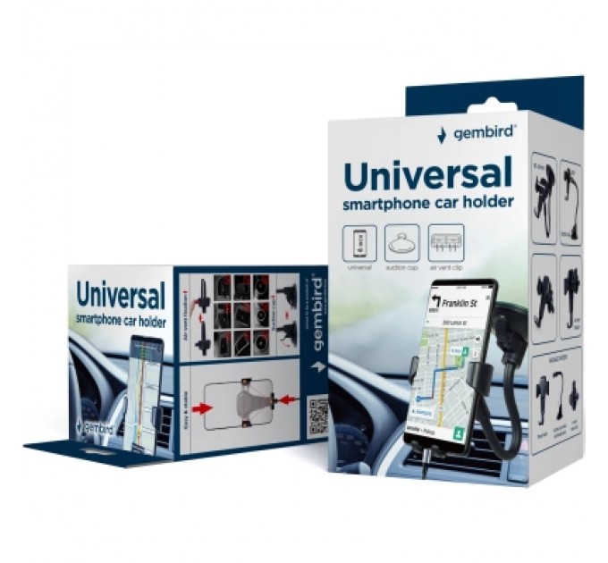 Gembird Універсальний автотримач Gembird 65-85 мм, кріплення на скло або дефлектор (TA-CHWAV-01)