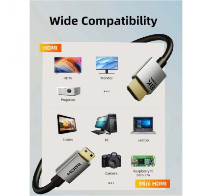 Cabletime Кабель мультимедійний HDMI micro M to HDMI M 0.5m 8K60Hz Cabletime (CA915873)