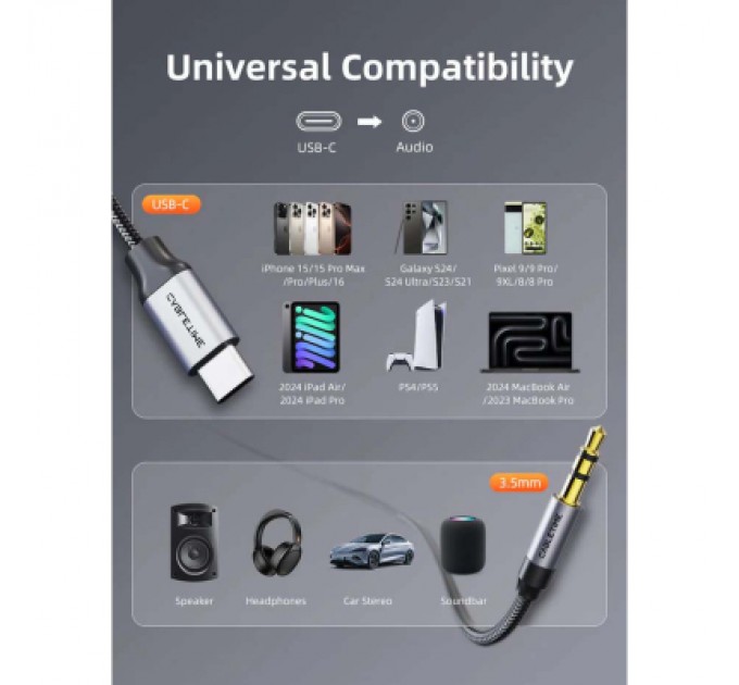 Cabletime Кабель мультимедійний USB-C to 3.5mm M 1.0m Cabletime (CA915767)