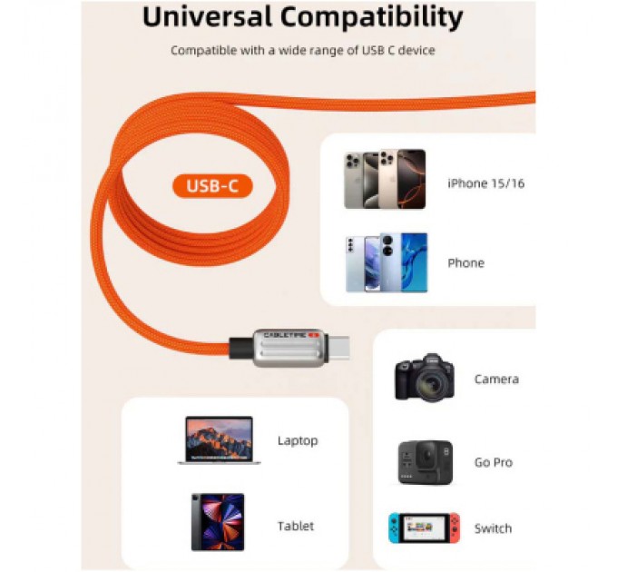 Cabletime Дата кабель USB-C to USB-C 2.0m PD240W magnetic Cabletime (CA915729)