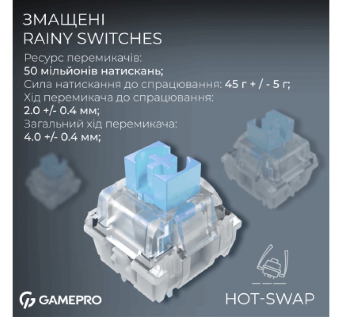 GamePro Клавіатура GamePro Asgard Valhalla Pro MK160B-D-Pro Rainy Switch Wireless/Bluetooth/USB UA Black (MK160B-D-Pro)