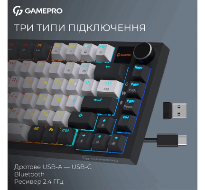GamePro Клавіатура GamePro Asgard Valhalla Pro Rainy Switch Bluetooth/2.4G/USB USB White with display (MK160W-D-Pro)