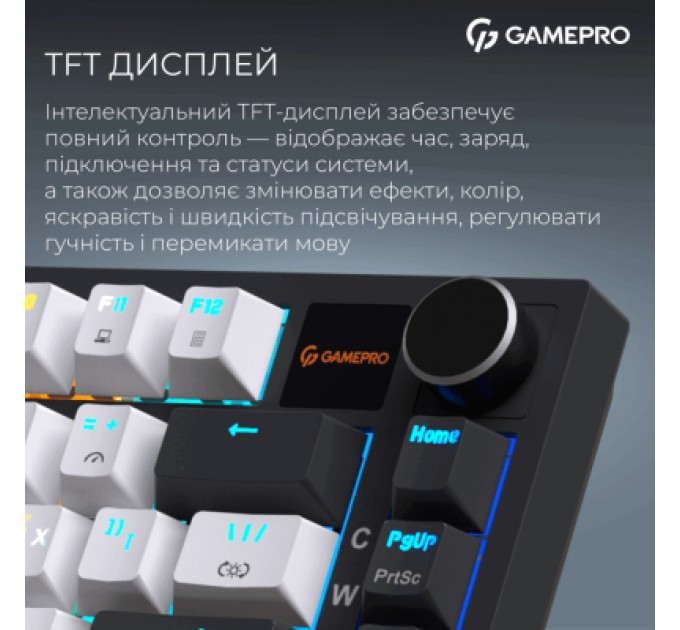 GamePro Клавіатура GamePro Asgard Valhalla Pro Rainy Switch Bluetooth/2.4G/USB USB White with display (MK160W-D-Pro)