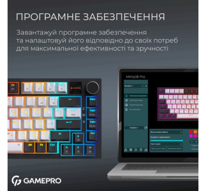 GamePro Клавіатура GamePro Asgard Valhalla Pro Rainy Switch Bluetooth/2.4G/USB USB White with display (MK160W-D-Pro)