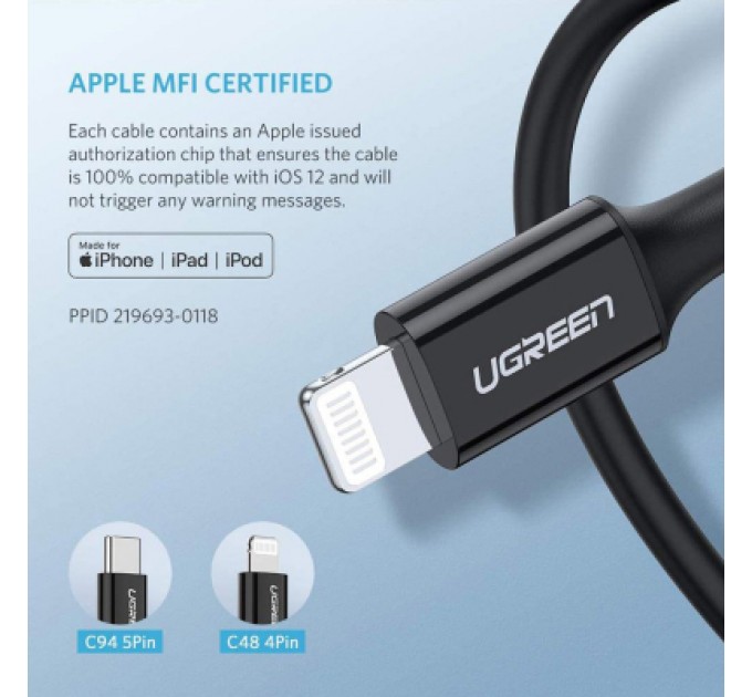 Ugreen Дата кабель USB-C to Lightning 1.0m US1713A Nickel Plating ABS Shell Black Ugreen (60751)