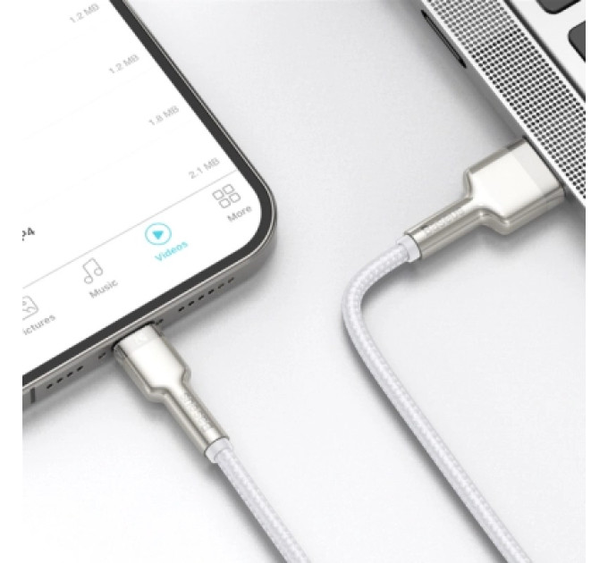 Baseus Дата кабель USB 2.0 AM to Lightning 2.0m Cafule Series Metal 2.4A White Baseus (CALJK-B02)