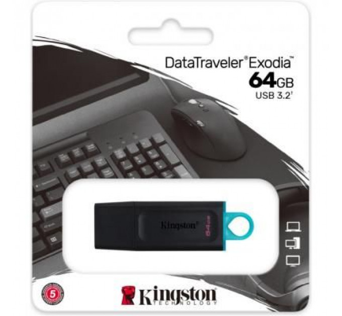 USB флеш накопичувач Kingston 64GB DataTraveler Exodia Black/Teal USB 3.2 (DTX/64GB)