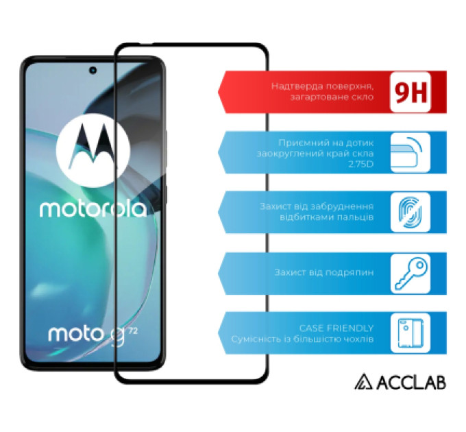 ACCLAB Скло захисне ACCLAB Full Glue Moto G72 Black (1283126583025)