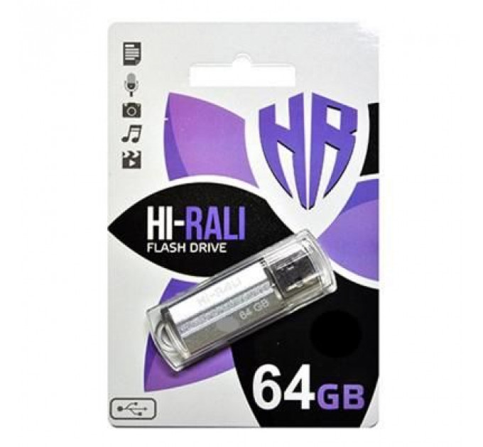 USB флеш накопичувач Hi-Rali 64GB Corsair Series Silver USB 2.0 (HI-64GBCORSL)