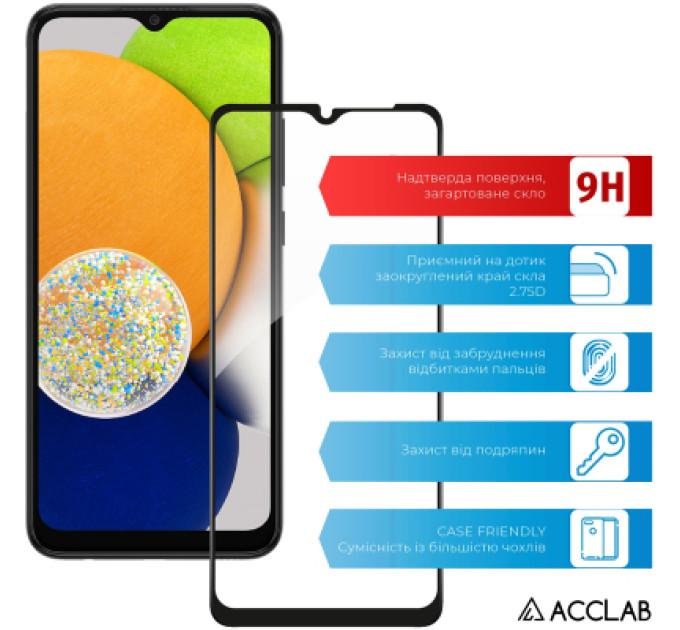 ACCLAB Скло захисне ACCLAB Full Glue Samsung A03 Black (1283126521621)