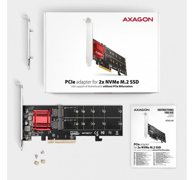 AXAGON Aдаптер AXAGON PCEM2-ND PCIe 2x NVMe M.2 controller