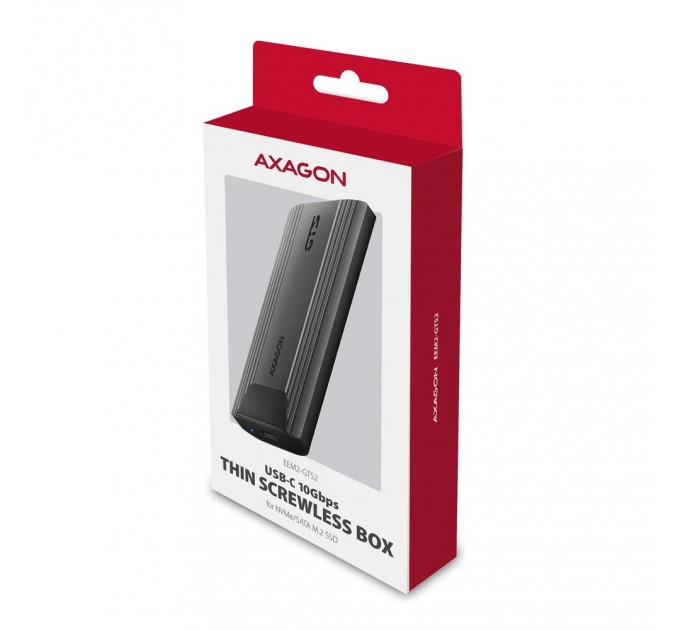 AXAGON Зовнішній карман для накопичувачів AXAGON EEM2-GTS2 USB-C 10Gbps - M.2 NVMe & SATA SSD THIN SCREWLESS box