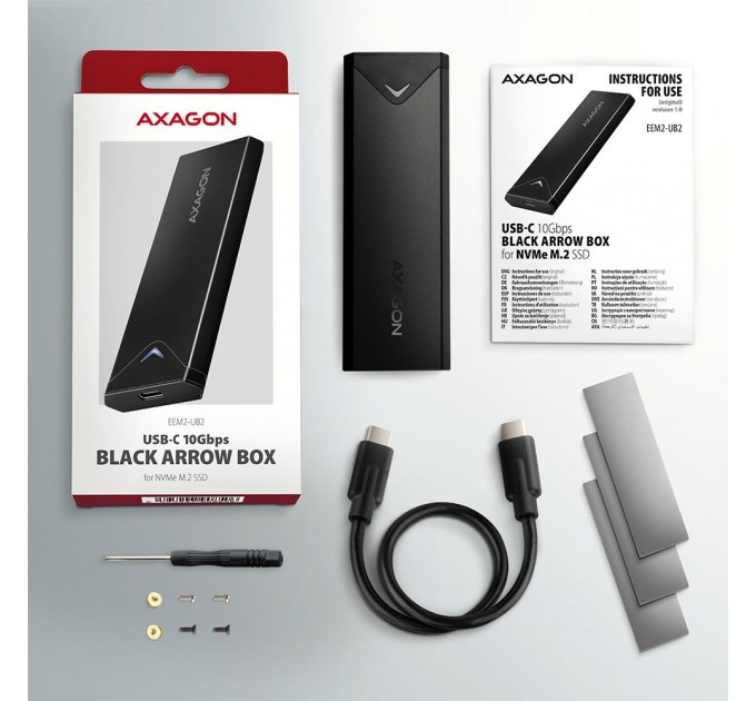 AXAGON Зовнішній карман для накопичувачів AXAGON EEM2-UB2 USB-C 10Gbps - M.2 NVMe SSD BLACK ARROW box