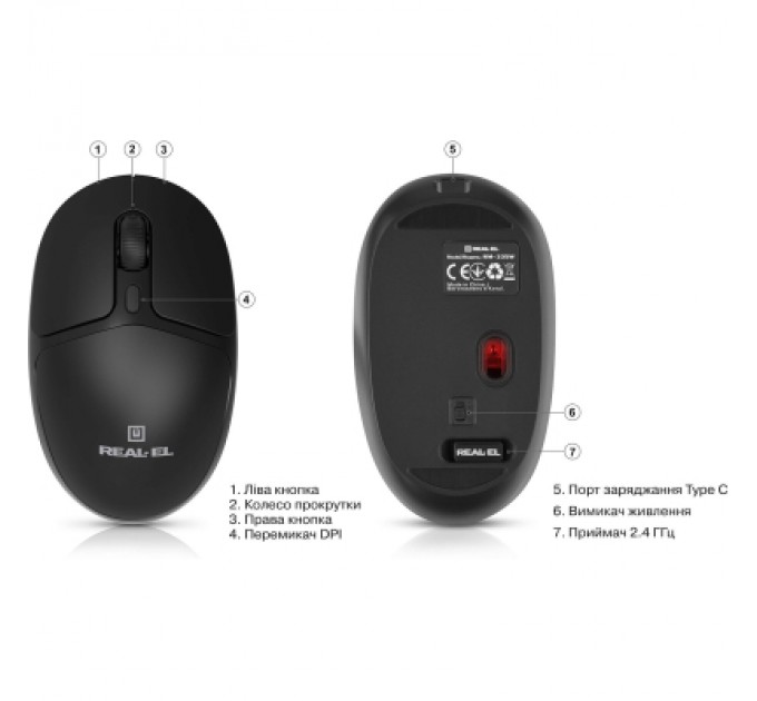REAL-EL Мишка REAL-EL RM-335W Wireless Black (EL123200055)