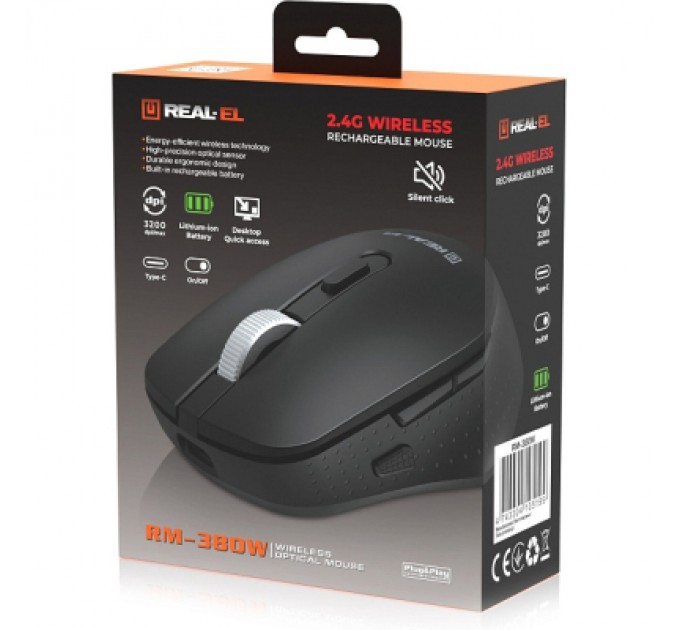 REAL-EL Мишка REAL-EL RM-380W Wireless Black (EL123200057)