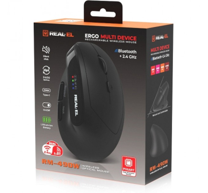 REAL-EL Мишка REAL-EL RM-490W Wireless/Bluetooth Black (EL123200058)