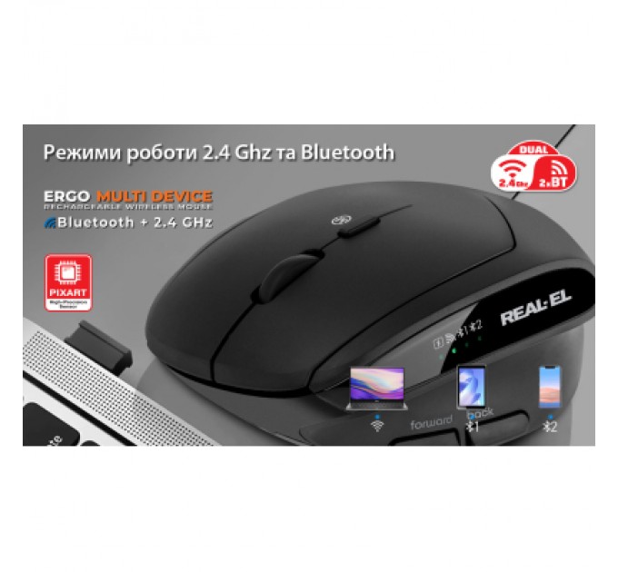 REAL-EL Мишка REAL-EL RM-490W Wireless/Bluetooth Black (EL123200058)