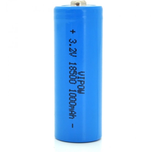 Vipow Акумулятор 18500 1000mAh, LiFePO4, TipTop, 3.2V, Blue Vipow (IFR18500-600mAhTT)