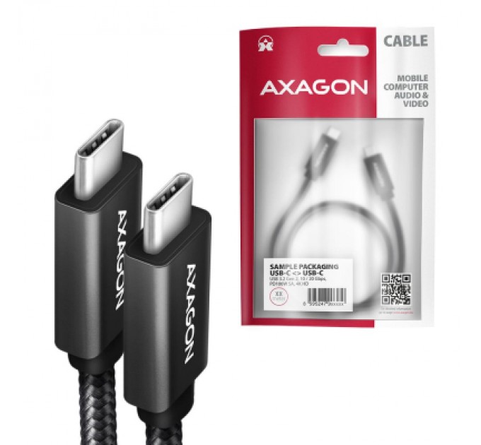 AXAGON Дата кабель USB-C to USB-C 1.0m USB 3.2 Gen 2 PD 100W 5A 4K black AXAGON (BUCM32-CM10AB)