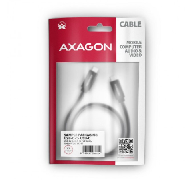 AXAGON Дата кабель USB-C to USB-C 1.0m USB 3.2 Gen 2 PD 100W 5A 4K black AXAGON (BUCM32-CM10AB)