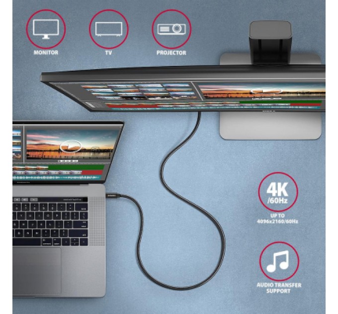 AXAGON Дата кабель USB-C to USB-C 2.0m USB 3.2 Gen 2 PD 100W 5A 4K black AXAGON (BUCM32-CM20AB)