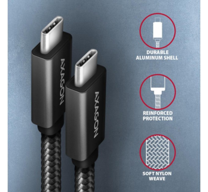 AXAGON Дата кабель USB-C to USB-C 2.0m USB 3.2 Gen 2 PD 100W 5A 4K black AXAGON (BUCM32-CM20AB)