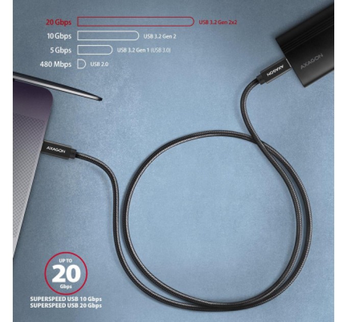 AXAGON Дата кабель USB-C to USB-C 2.0m USB 3.2 Gen 2 PD 100W 5A 4K black AXAGON (BUCM32-CM20AB)