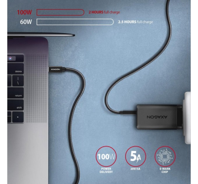 AXAGON Дата кабель USB-C to USB-C 2.0m USB 3.2 Gen 2 PD 100W 5A 4K black AXAGON (BUCM32-CM20AB)