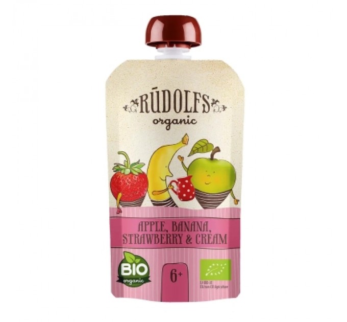 Rudolfs Дитяче пюре Rudolfs Смузі яблуко, полуниця, буряк з вершками 110 г (4751017943052)