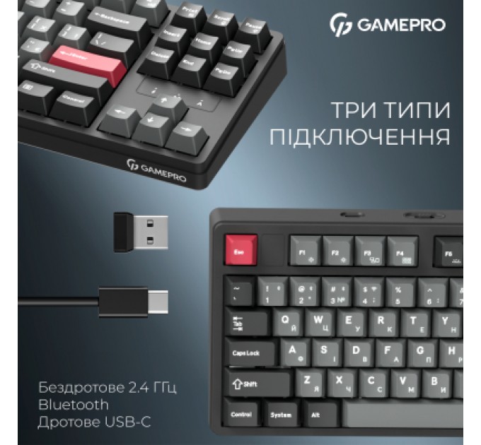 GamePro Клавіатура GamePro Asgard Ragnar Wireless/Bluetooth/USB UA Black (MK285BK)