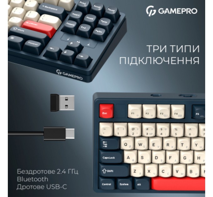 GamePro Клавіатура GamePro Asgard Ragnar Wireless/Bluetooth/USB UA Blue (MK285BL)