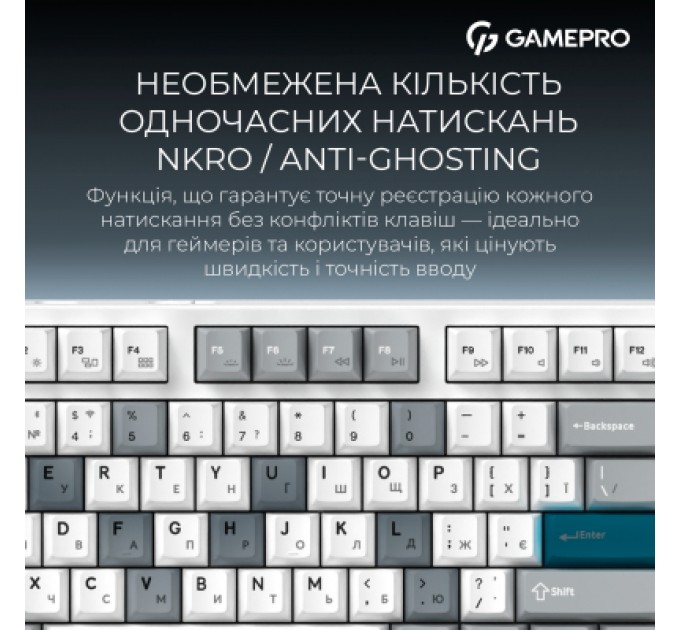 GamePro Клавіатура GamePro Asgard Ragnar Wireless/Bluetooth/USB UA White (MK285WH)