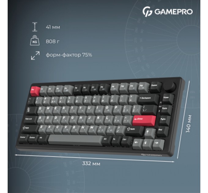 GamePro Клавіатура GamePro Asgard Yord Wireless/Bluetooth/USB UA Black (MK266BK)