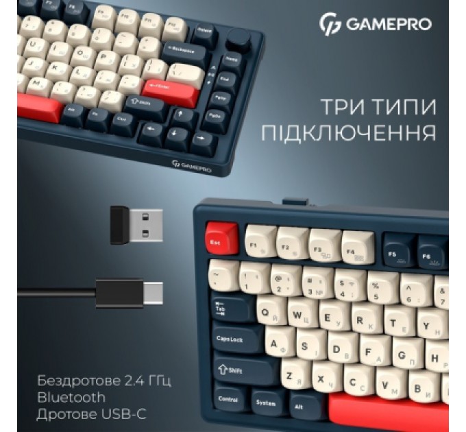 GamePro Клавіатура GamePro Asgard Yord Wireless/Bluetooth/USB UA Blue (MK266BL)