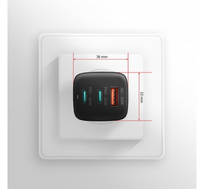 AXAGON Зарядний пристрій AXAGON 1xUSB + 2xUSB-C 65W QC4+ PD3.0 PPS black (ACU-DPQ65)