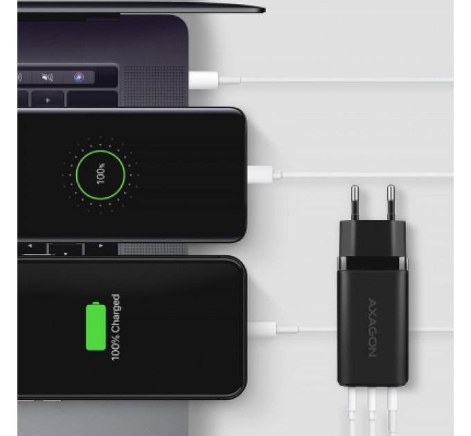 AXAGON Зарядний пристрій AXAGON 1xUSB + 2xUSB-C 65W QC4+ PD3.0 PPS black (ACU-DPQ65)