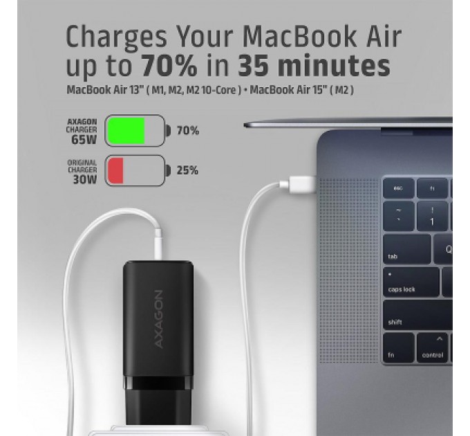 AXAGON Зарядний пристрій AXAGON 1xUSB + 2xUSB-C 65W QC4+ PD3.0 PPS black (ACU-DPQ65)