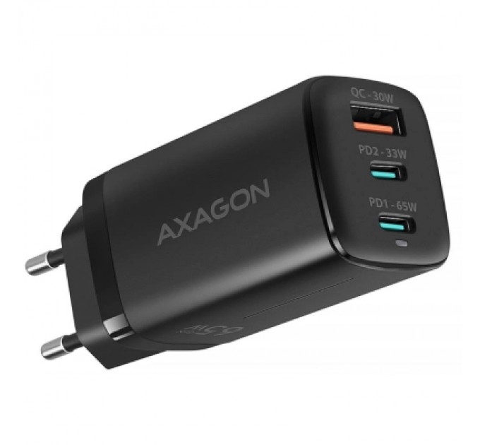 AXAGON Зарядний пристрій AXAGON 1xUSB + 2xUSB-C 65W QC4+ PD3.0 PPS black (ACU-DPQ65)