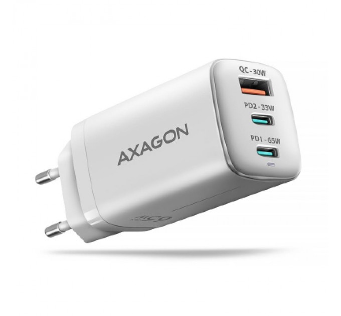 AXAGON Зарядний пристрій AXAGON 1xUSB + 2xUSB-C 65W QC4+ PD3.0 PPS white (ACU-DPQ65W)