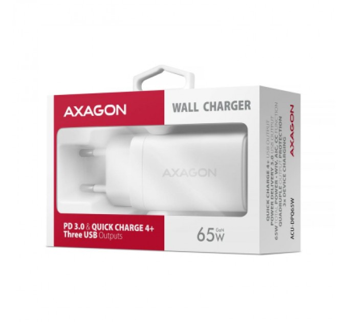 AXAGON Зарядний пристрій AXAGON 1xUSB + 2xUSB-C 65W QC4+ PD3.0 PPS white (ACU-DPQ65W)