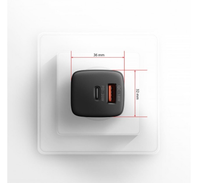 AXAGON Зарядний пристрій AXAGON 1xUSB QC3.0 + 1xUSB-C PD20W black (ACU-PQ20)