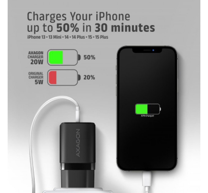 AXAGON Зарядний пристрій AXAGON 1xUSB QC3.0 + 1xUSB-C PD20W black (ACU-PQ20)
