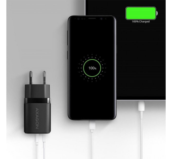 AXAGON Зарядний пристрій AXAGON 1xUSB QC3.0 + 1xUSB-C PD20W black (ACU-PQ20)