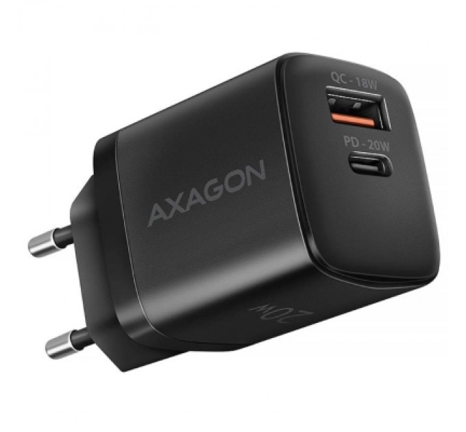 AXAGON Зарядний пристрій AXAGON 1xUSB QC3.0 + 1xUSB-C PD20W black (ACU-PQ20)