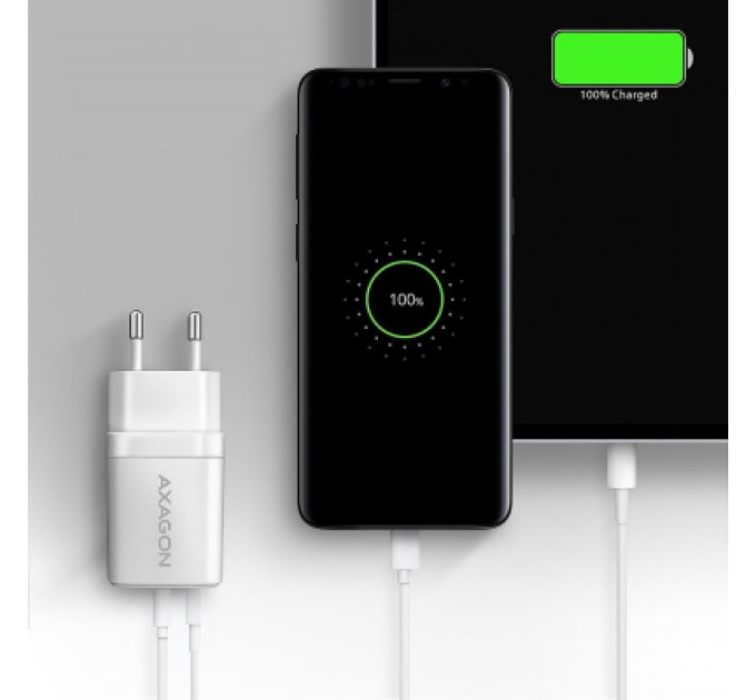 AXAGON Зарядний пристрій AXAGON 1xUSB QC3.0 + 1xUSB-C PD20W white (ACU-PQ20W)