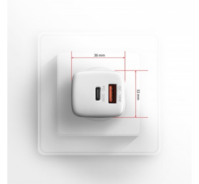 AXAGON Зарядний пристрій AXAGON 1xUSB QC3.0 + 1xUSB-C PD20W white (ACU-PQ20W)