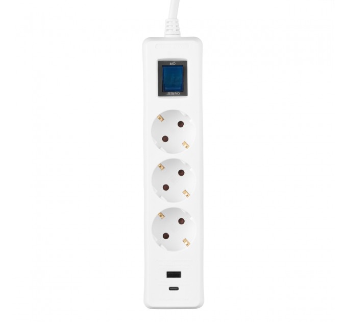2E Мережевий фільтр 2E 3хSchuko, 1 х USB, 1 x USB-C, 3 м (2E-SP315M3USBWH)