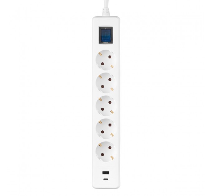2E Мережевий фільтр 2E 5хSchuko, 1 х USB, 1 x USB-C, 3 м (2E-SP515M3USBWH)